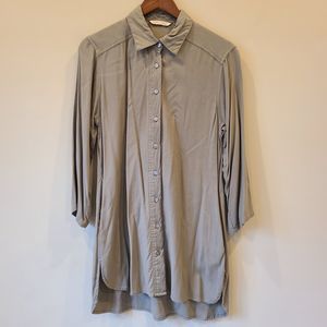 Soft Surroundings Womens Button Down Tunic Top Small Green Pockets Lagenlook